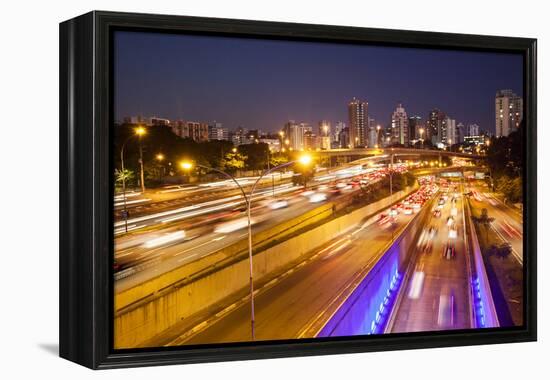 Busy Highway Traffic at Dusk in Sao Paulo, Brazil-Alex Saberi-Framed Premier Image Canvas