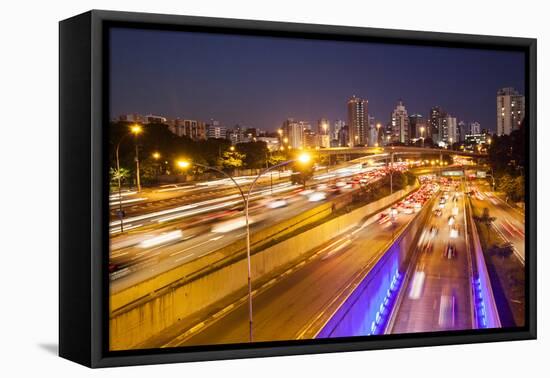 Busy Highway Traffic at Dusk in Sao Paulo, Brazil-Alex Saberi-Framed Premier Image Canvas