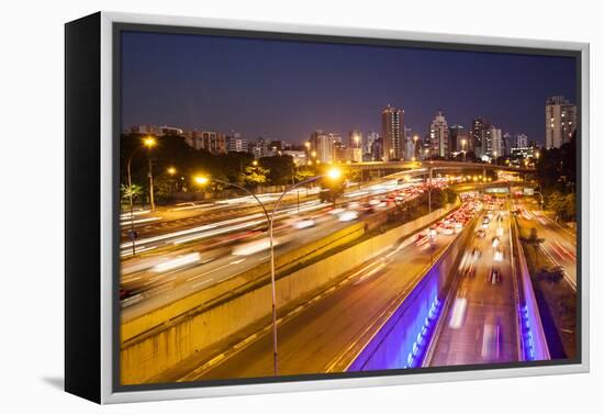 Busy Highway Traffic at Dusk in Sao Paulo, Brazil-Alex Saberi-Framed Premier Image Canvas