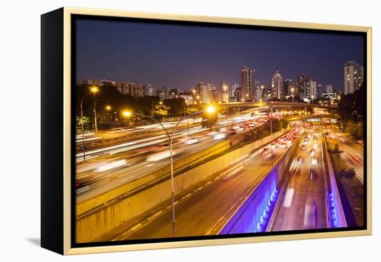 Busy Highway Traffic at Dusk in Sao Paulo, Brazil-Alex Saberi-Framed Premier Image Canvas