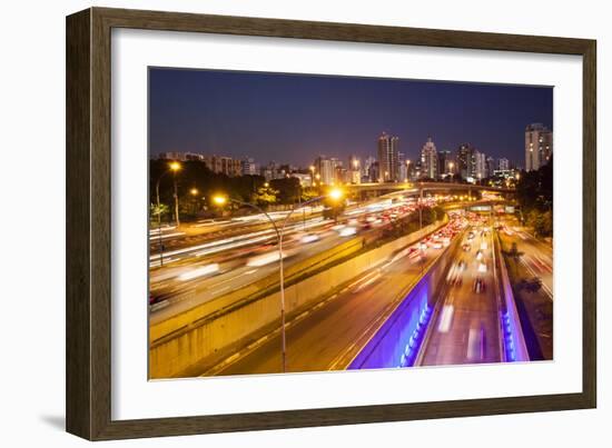 Busy Highway Traffic at Dusk in Sao Paulo, Brazil-Alex Saberi-Framed Photographic Print