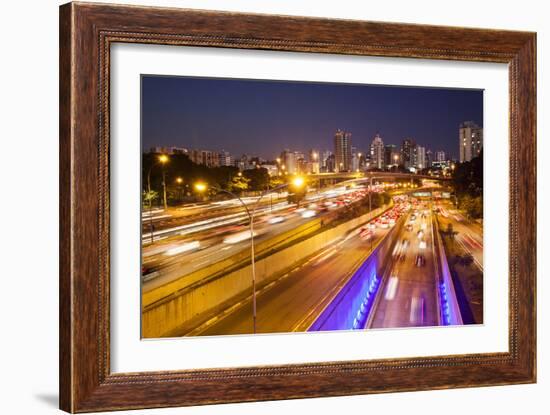 Busy Highway Traffic at Dusk in Sao Paulo, Brazil-Alex Saberi-Framed Photographic Print