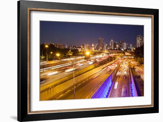 Busy Highway Traffic at Dusk in Sao Paulo, Brazil-Alex Saberi-Framed Photographic Print