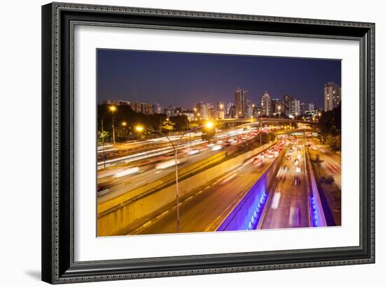 Busy Highway Traffic at Dusk in Sao Paulo, Brazil-Alex Saberi-Framed Photographic Print