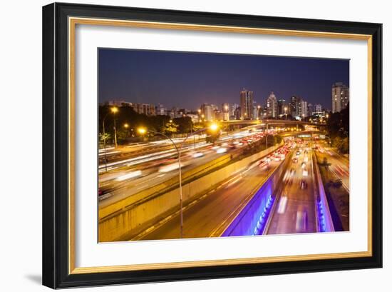 Busy Highway Traffic at Dusk in Sao Paulo, Brazil-Alex Saberi-Framed Photographic Print