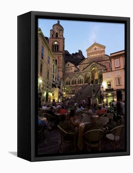 Busy Pavement Cafe at Dusk, with the Cathedral Beyond, Amalfi, Campania, Italy-Ruth Tomlinson-Framed Premier Image Canvas