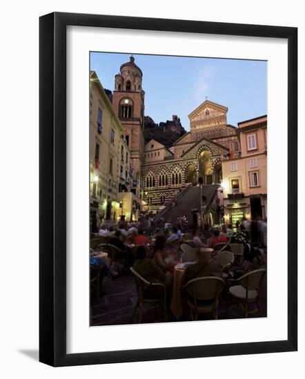 Busy Pavement Cafe at Dusk, with the Cathedral Beyond, Amalfi, Campania, Italy-Ruth Tomlinson-Framed Photographic Print