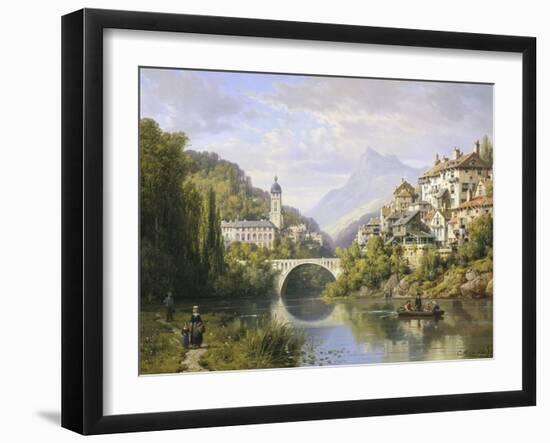 Busy Riverside Village, c.1883-Charles Kuwasseg-Framed Giclee Print