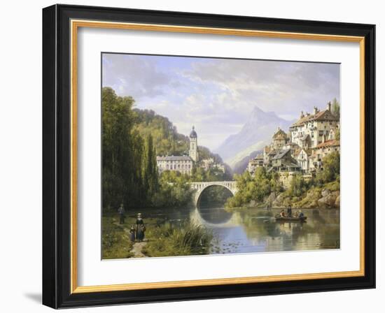 Busy Riverside Village, c.1883-Charles Kuwasseg-Framed Giclee Print