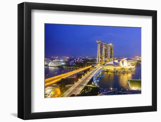 Busy Roads Leading to the Marina Bay Sands, Gardens by the Bay and Artscience Museum at Night-Fraser Hall-Framed Photographic Print