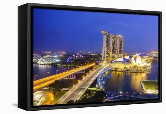 Busy Roads Leading to the Marina Bay Sands, Gardens by the Bay and Artscience Museum at Night-Fraser Hall-Framed Premier Image Canvas