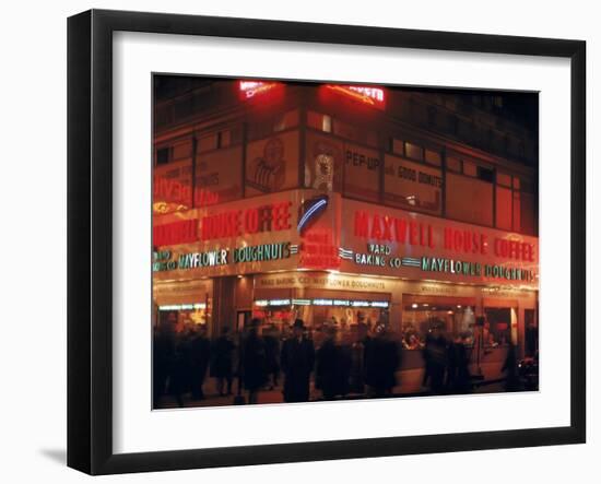 Busy Street Corner of Maxwell House and Mayflower Doughnuts Restaurant-Andreas Feininger-Framed Photographic Print