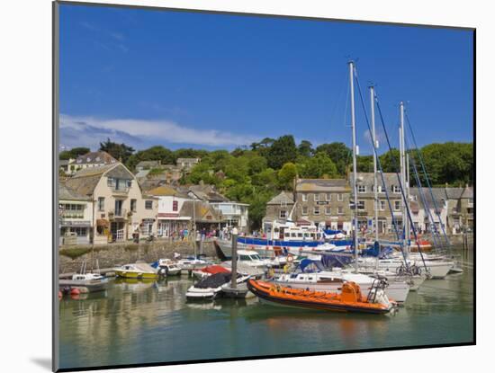 Busy Tourist Shops, Small Boats and Yachts at High Tide in Padstow Harbour, North Cornwall, England-Neale Clark-Mounted Photographic Print