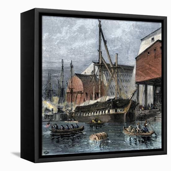 Busy US Navy-Yard in Philadelphia, 1870s-null-Framed Premier Image Canvas