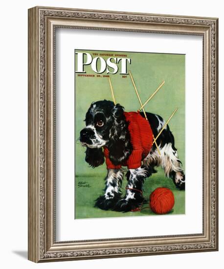 "Butch and Knitted Sweater," Saturday Evening Post Cover, September 28, 1946-Albert Staehle-Framed Giclee Print