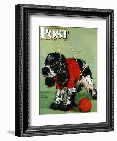 "Butch and Knitted Sweater," Saturday Evening Post Cover, September 28, 1946-Albert Staehle-Framed Giclee Print