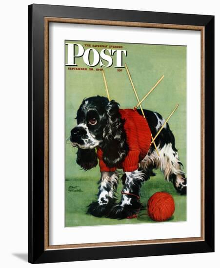 "Butch and Knitted Sweater," Saturday Evening Post Cover, September 28, 1946-Albert Staehle-Framed Giclee Print