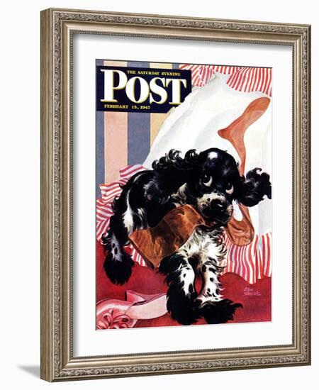 "Butch and the Nylons," Saturday Evening Post Cover, February 15, 1947-Albert Staehle-Framed Giclee Print