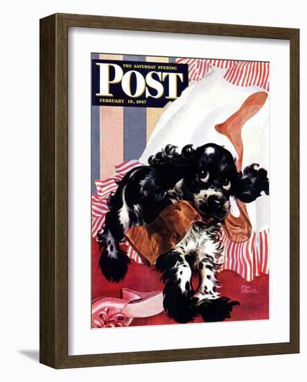 "Butch and the Nylons," Saturday Evening Post Cover, February 15, 1947-Albert Staehle-Framed Giclee Print