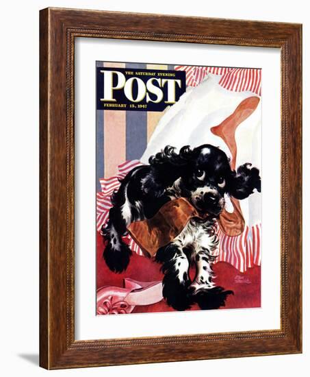 "Butch and the Nylons," Saturday Evening Post Cover, February 15, 1947-Albert Staehle-Framed Giclee Print