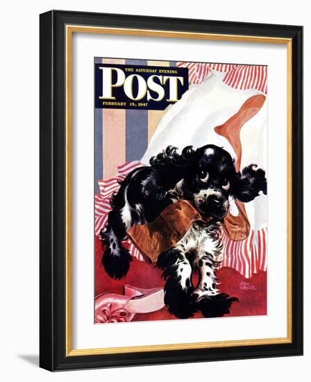 "Butch and the Nylons," Saturday Evening Post Cover, February 15, 1947-Albert Staehle-Framed Giclee Print