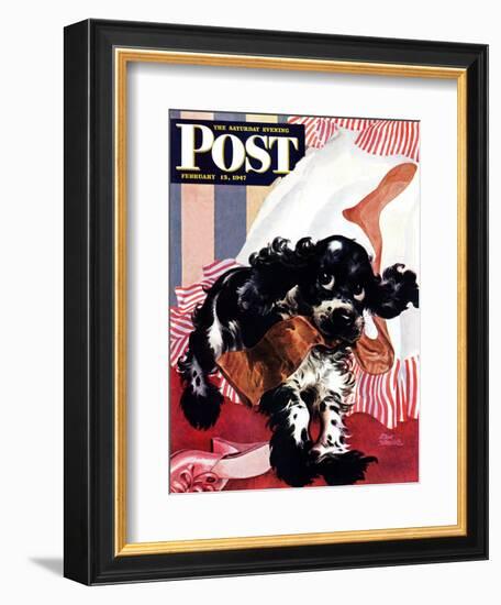 "Butch and the Nylons," Saturday Evening Post Cover, February 15, 1947-Albert Staehle-Framed Giclee Print