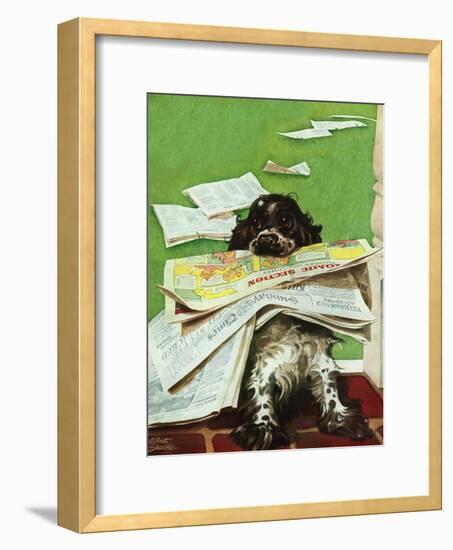 "Butch and the Sunday Paper," May 31, 1947-Albert Staehle-Framed Giclee Print