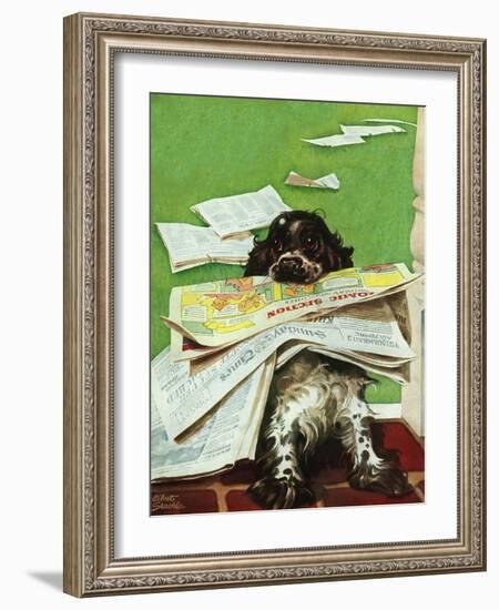 "Butch and the Sunday Paper," May 31, 1947-Albert Staehle-Framed Giclee Print