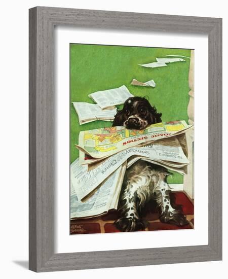 "Butch and the Sunday Paper," May 31, 1947-Albert Staehle-Framed Giclee Print