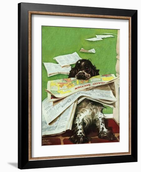 "Butch and the Sunday Paper," May 31, 1947-Albert Staehle-Framed Giclee Print