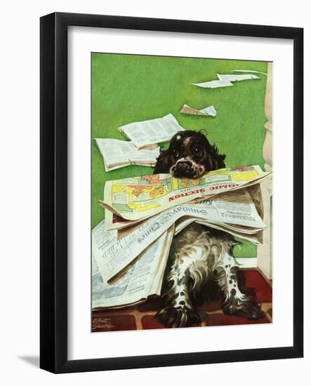 "Butch and the Sunday Paper," May 31, 1947-Albert Staehle-Framed Giclee Print