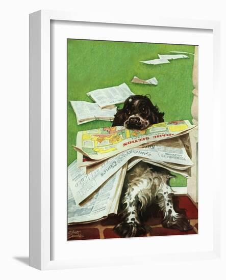 "Butch and the Sunday Paper," May 31, 1947-Albert Staehle-Framed Giclee Print