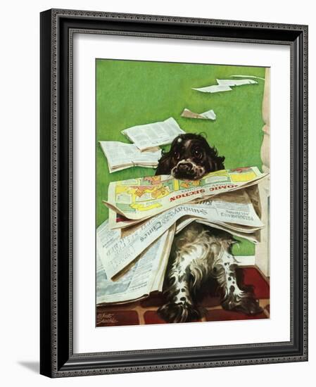 "Butch and the Sunday Paper," May 31, 1947-Albert Staehle-Framed Giclee Print