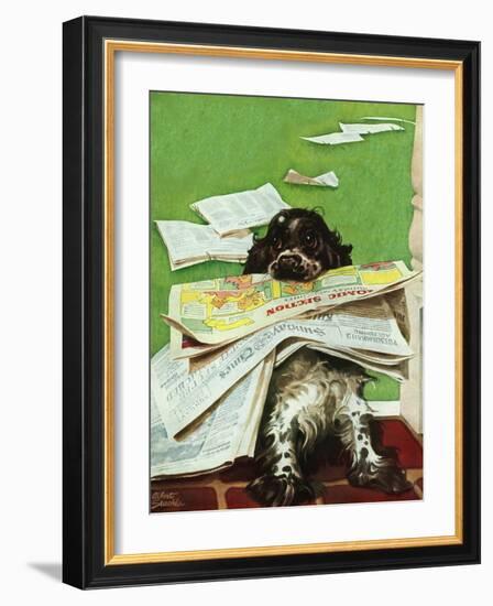 "Butch and the Sunday Paper," May 31, 1947-Albert Staehle-Framed Giclee Print