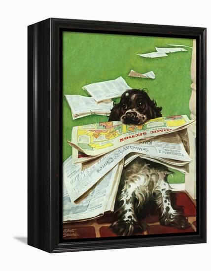 "Butch and the Sunday Paper," May 31, 1947-Albert Staehle-Framed Premier Image Canvas