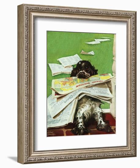 "Butch and the Sunday Paper," May 31, 1947-Albert Staehle-Framed Giclee Print