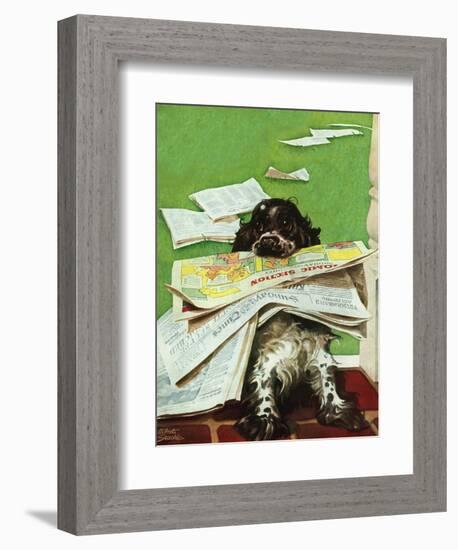 "Butch and the Sunday Paper," May 31, 1947-Albert Staehle-Framed Giclee Print