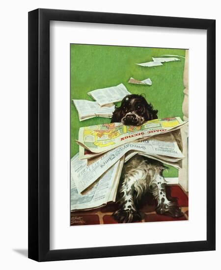 "Butch and the Sunday Paper," May 31, 1947-Albert Staehle-Framed Giclee Print