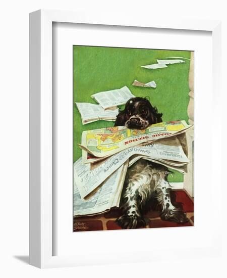 "Butch and the Sunday Paper," May 31, 1947-Albert Staehle-Framed Giclee Print