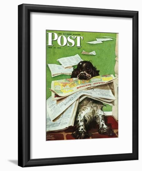 "Butch and the Sunday Paper," Saturday Evening Post Cover, May 31, 1947-Albert Staehle-Framed Giclee Print