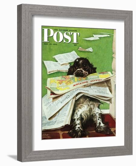 "Butch and the Sunday Paper," Saturday Evening Post Cover, May 31, 1947-Albert Staehle-Framed Giclee Print