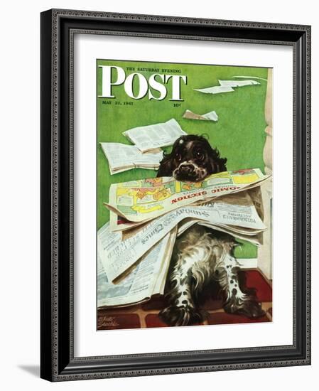 "Butch and the Sunday Paper," Saturday Evening Post Cover, May 31, 1947-Albert Staehle-Framed Giclee Print