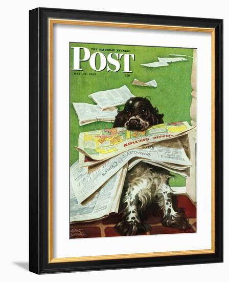 "Butch and the Sunday Paper," Saturday Evening Post Cover, May 31, 1947-Albert Staehle-Framed Giclee Print