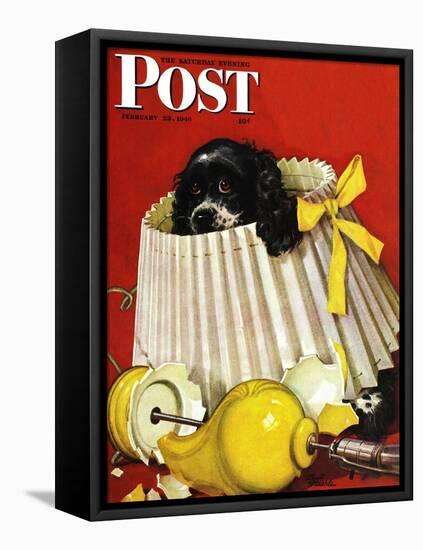 "Butch & Broken Lamp," Saturday Evening Post Cover, February 23, 1946-Albert Staehle-Framed Premier Image Canvas