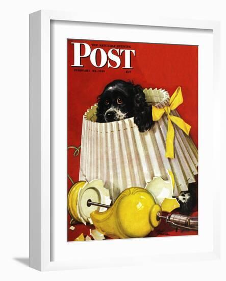 "Butch & Broken Lamp," Saturday Evening Post Cover, February 23, 1946-Albert Staehle-Framed Giclee Print