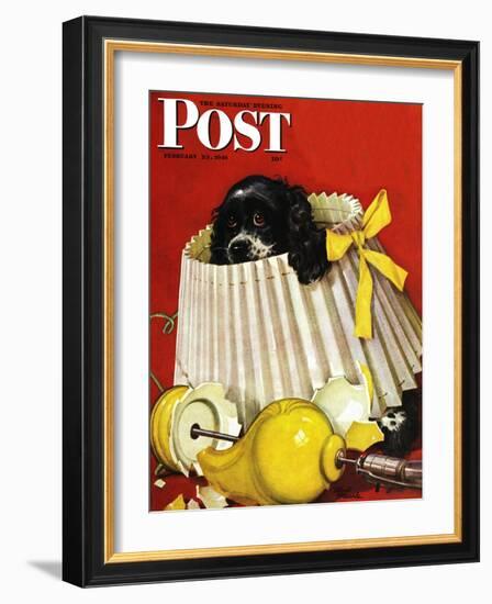 "Butch & Broken Lamp," Saturday Evening Post Cover, February 23, 1946-Albert Staehle-Framed Giclee Print