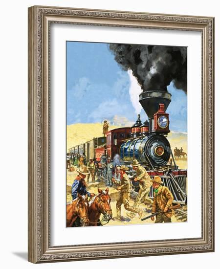 Butch Cassidy and the Sundance Kid Hold Up a Union Pacific Railroad Train-Harry Green-Framed Giclee Print