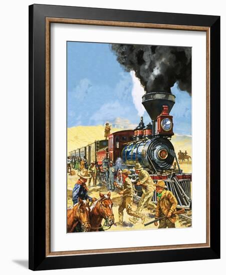 Butch Cassidy and the Sundance Kid Hold Up a Union Pacific Railroad Train-Harry Green-Framed Giclee Print