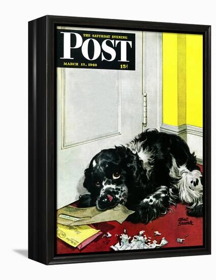 "Butch Chews the Mail," Saturday Evening Post Cover, March 13, 1948-Albert Staehle-Framed Premier Image Canvas