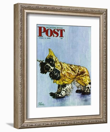 "Butch in Raingear," Saturday Evening Post Cover, April 2, 1949-Albert Staehle-Framed Giclee Print